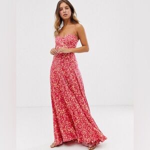 Free People Under the Moonlight Floral Maxi Dress Pink Orange Sz 2 Bustier Boho